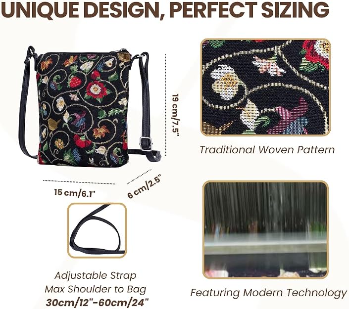 Women's Vintage Jacobean Tapestry Crossbody Sling Bag