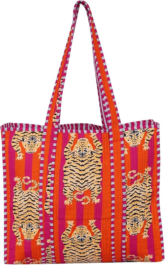 Women's Quilted Cotton Tote Bag with Pockets