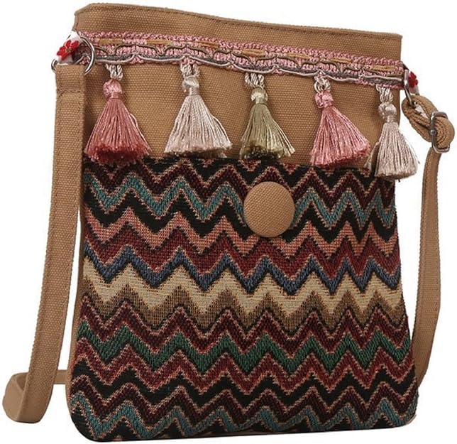 Women's Boho Canvas Bucket Bag with Tassel Detail
