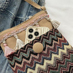 Women's Boho Canvas Bucket Bag with Tassel Detail