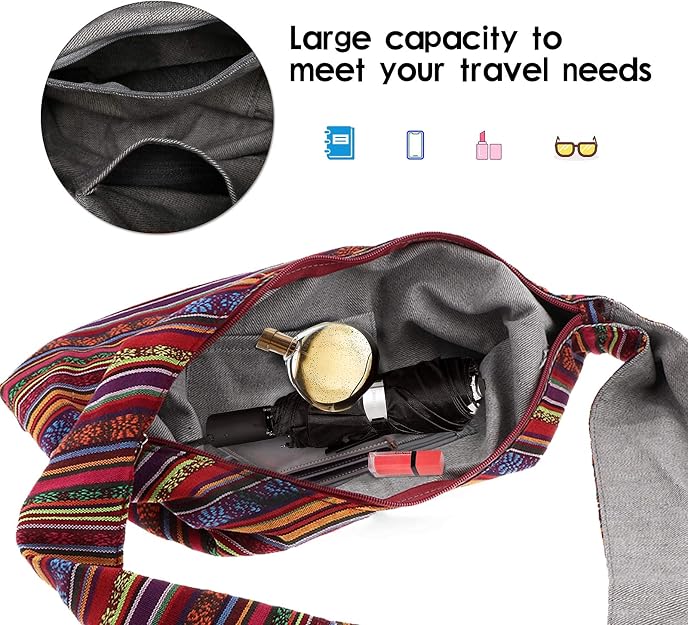 Multicolor Boho Hippie Crossbody Bag for Women