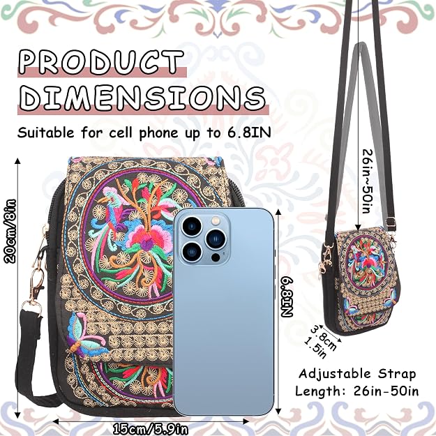 Women's Boho Embroidered Canvas Mini Crossbody Bag