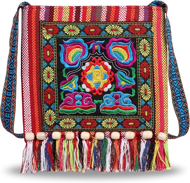 Women's Floral Embroidered Boho Canvas Crossbody Bag