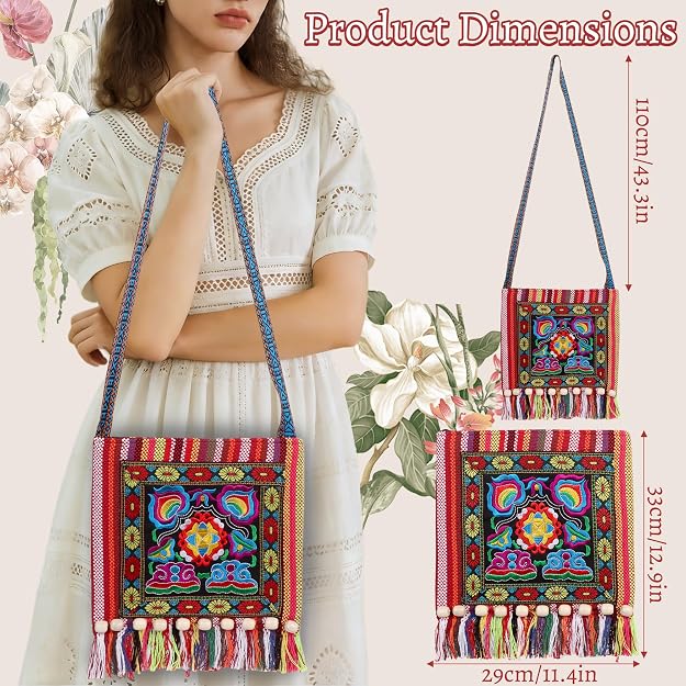 Women's Floral Embroidered Boho Canvas Crossbody Bag